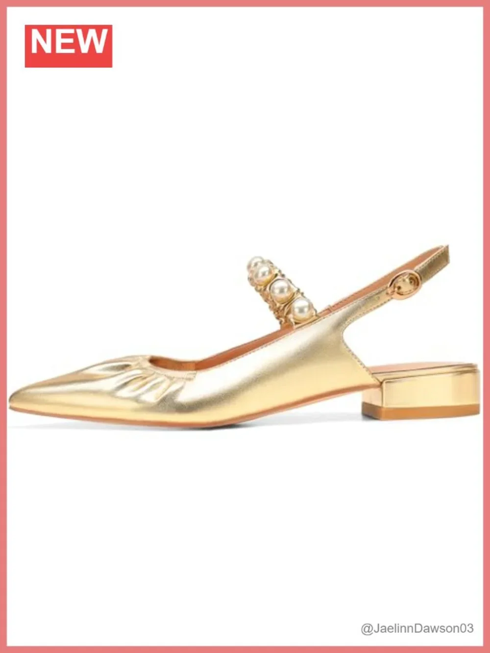 Women's Slingback Ballet Flats, Faux Leather Pointed Toe with Pearls